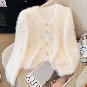 (예쎄) 큐빅 펄 장식 앙고라 니트 가디건(S4WCD031A)