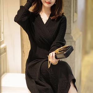 (예쎄) 리프 패턴 랩스타일 니트 롱원피스(S4WOP033A)