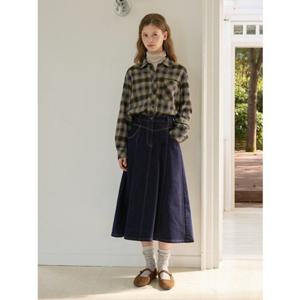 [올리브데올리브] OJ5WSB22 A라인 절개 기모 데님 스커트