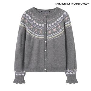 [미니멈][미니멈 에브리데이]프릴 소매 리본 자수 패턴 울 가디건 (EB4CK041D)