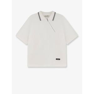 [MIU MIU] 라프리마 여성 폴로 셔츠 코튼 위드 비대칭 지퍼 MJNA03SOOO 18ZWF0009 Bianco /12