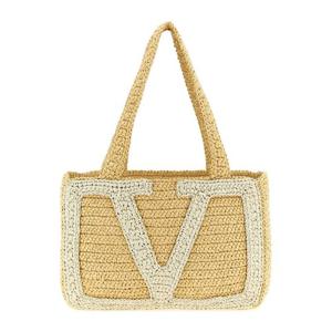 발렌티노 비바 슈퍼스타 크로셰 라피아 미디 쇼퍼백 W2B0S11QET