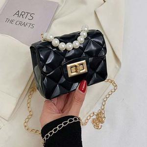 미니큐핸드백 심플 진주포인트미니크로스백(블랙) 데