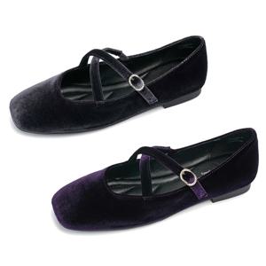 [베어파우(슈즈)]CARLY 여성 플랫슈즈 벨벳 메리제인 2종택1 K2909QC-W