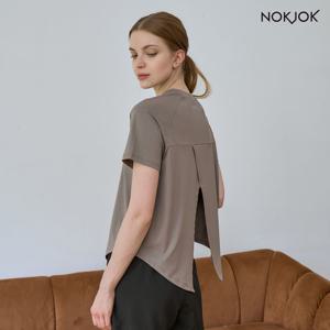 녹족 요가복 필라테스복 라플렌 뒷트임 반팔티 라이트브라운