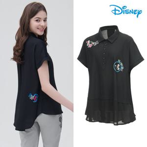 [디즈니골프] 여성 쉬폰배색 오버핏 롱 반팔 카라 티셔츠 DN2LTS047