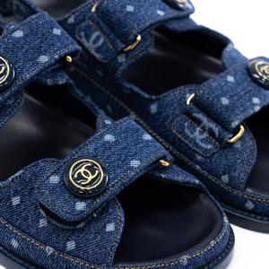 샤넬 벨크로 가죽 샌들 BLUE 사이즈 36.5 G35927