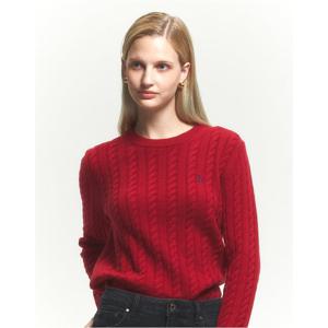 헤지스 여성 24FW 가격인하캐시미어 레드 케이블 라운드넥 스웨터 HSSW4DC85R2