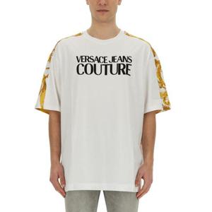 베르사체 진 남성 화이트 로고 반팔 티셔츠 76GAH613_JS287G03