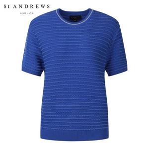 [세인트앤드류스] 여성 골지 웨이브 로고 프린트 크롭 반팔 니트 821C1SR162_BL