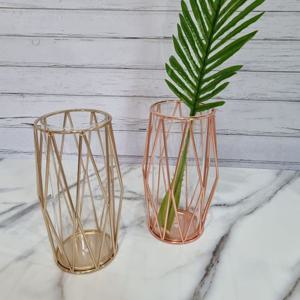 골드 와이어 화병 인테리어 유리 꽃병 철재 프레임