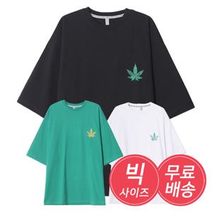 남자 여름 오버핏 리프 코튼 반팔 티셔츠 AC-TSH-Q003-블랙