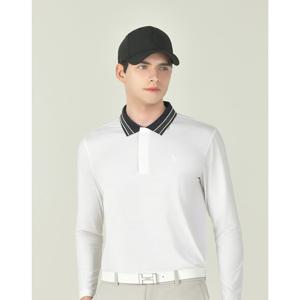 헤지스 골프 25FW ESSENTIAL화이트 남성 솔리드 베이직 긴팔 카라 티셔츠 HUTS5C901OW