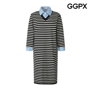 [지지피엑스]데님 셔츠 레이어드형 단가라 니트 원피스 GP9OP013F