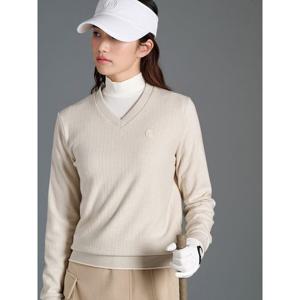 [빈폴골프] 여성 기모 브이넥 블루종핏 티셔츠 - 베이지 (BJ5X41A35A)