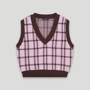 [코데즈컴바인]체크 브이 크롭 니트 베스트 CKD-VT001WA