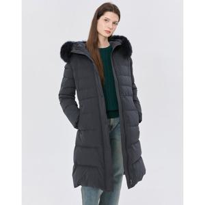 헤지스 여성 24FW 반값세일스테디셀러폭스FUR덕다운 블랙 탈착 후드 롱 헤비다운 점퍼 WSJU4DC12BK