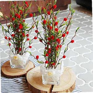 라운딩한 레드 꽃잎 글라스 레드폼폼 화분 1P