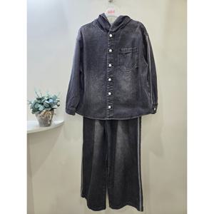 [소이]2선 블랙 데님 후드 점퍼 셋트 26S115401257