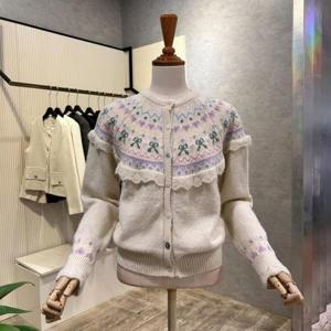 [ab.f.z]AOA1ZY37A_패턴 배색 프릴 단추 가디건