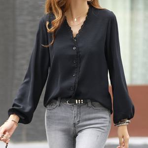 [나크21] (44~77) V넥 레이스 블라우스 NK21-T-2 /빅사이즈