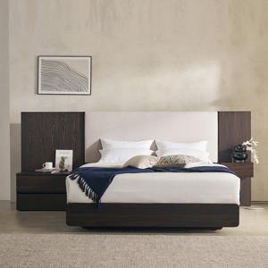 장인가구 [비밀특가] 장인가구 까르뎅차콜 패브릭 LED 호텔 평상형 침대 프레임 Q+협탁2(400,800)