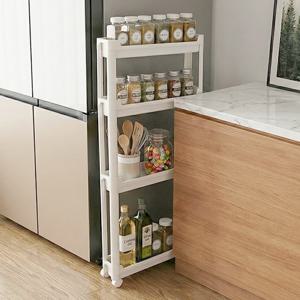 히키스 히키스 폭좁은 슬림 틈새선반 3단 이동식 트롤리 얇은 9.5CM 슬라이드 HTB4