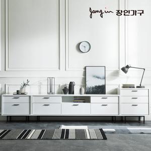 장인가구 [비밀특가] 루시퍼 화이트 다용도 수납 3000 거실장 세트B