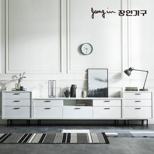 장인가구 [비밀특가] 루시퍼 화이트 다용도 수납 3000 거실장 세트C