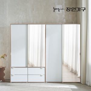 장인가구 [비밀특가] 코라 2400 슬라이딩 옷장 세트 1200 거울 서랍옷장 (행거형)+1200 거울옷장 (선반형)