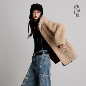 머티리얼랩 25FW 아일랜드 울 100% 롱헤어 후드집업 코트