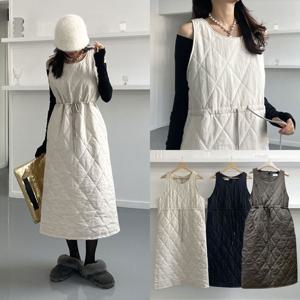 누빔 퀼팅 스트링 패딩원피스 (2color)
