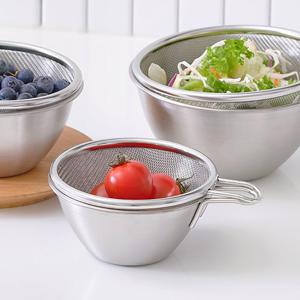 [리본제이]스테인리스 뉴 미니 숏핸들 믹싱볼 채반 세트 11cm / 350ml 과일 야채 바구니 채망 계량컵