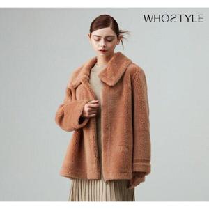 [후스타일]후스타일 여성 천연 양모 와이드카라 퍼 자켓 카멜