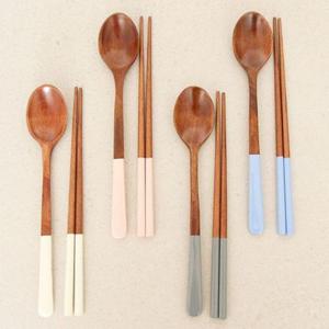 원목 옻칠 파스텔 4인 수저세트 나무 숟가락 젓가락