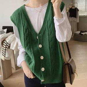 가디건 카디건 니트 CD 아우터 울 꽈배기 베스트 조끼 브이넥 쪼끼 그린 여성