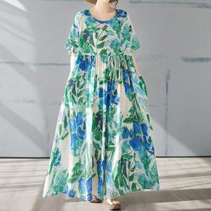 [쿠잉]오버핏 빅사이즈 블루 하와이 중년여성 여름 롱원피스