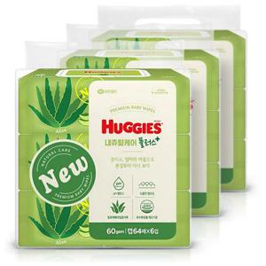 하기스 물티슈 내츄럴케어 플러스 캡형 64매x6입 3팩