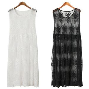 [원피스토리]망사꽃레이스 에이프런 나시원피스 시스루 레이어드 민소매 롱조끼 베스트