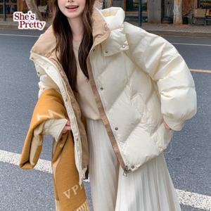 [쉬즈프리티] 바이링컬러배색후드패딩 L까지_여성패딩코트