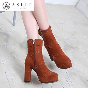 [애슬릿] 스웨이드 가보시 버클 여성 앵클 부츠 힐