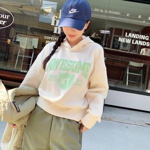 [아방핏/기모] 어썸 레터링 크롭 후드티 (4color)