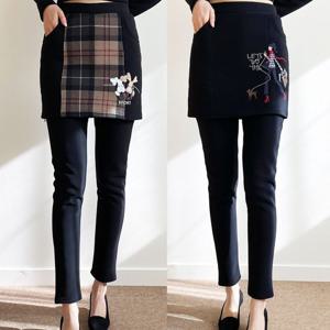 까르죠아 빅사이즈 융기모 체크 보석 치마 레깅스 치렝스 겨울 방한 융털 스판 엄마옷