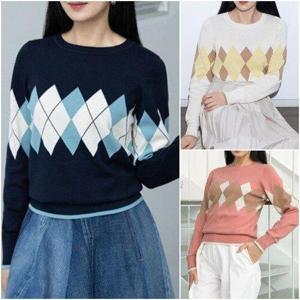 [도로시양장점]야미니트 아가일 패턴 면100 자카드 니트 2종세트