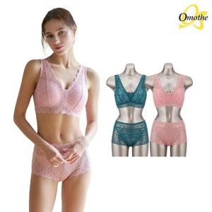 오모떼 라이크라 텐션업 그레이스 핏 브라팬티 4종세트(그린+핑크)