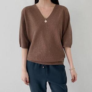 [어반프랑]네스 브이넥 5부 골지 반팔 니트