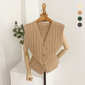 헤이븐 / 젠팀 케이블 꽈배기 브이넥 니트 조끼(5color)