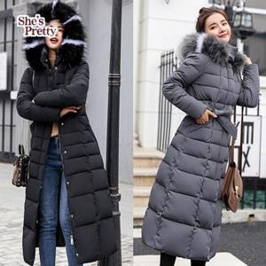 [쉬즈프리티]스노우슬림라인허리벨트롱패딩