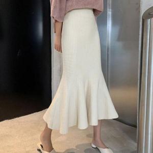 [끌레아]여자 골지 롱스커트 플레어 스커트 긴미차 롱 스커트 여성 밴딩 긴 치마 캐주얼 니트 가을