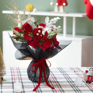 크리스마스 장식 포인세티아 조화 화병 포근한 포인 바구니 소품 테이블 탁상용 오브제 행사 촬영 꾸미기